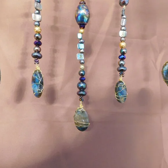 (Dragons Jewels) Driftwood Suncatcher Mobile Natural Labradorite abalone beads